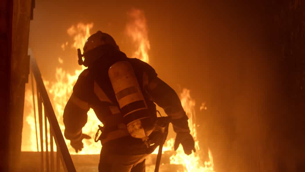 Firefighter in Burning House